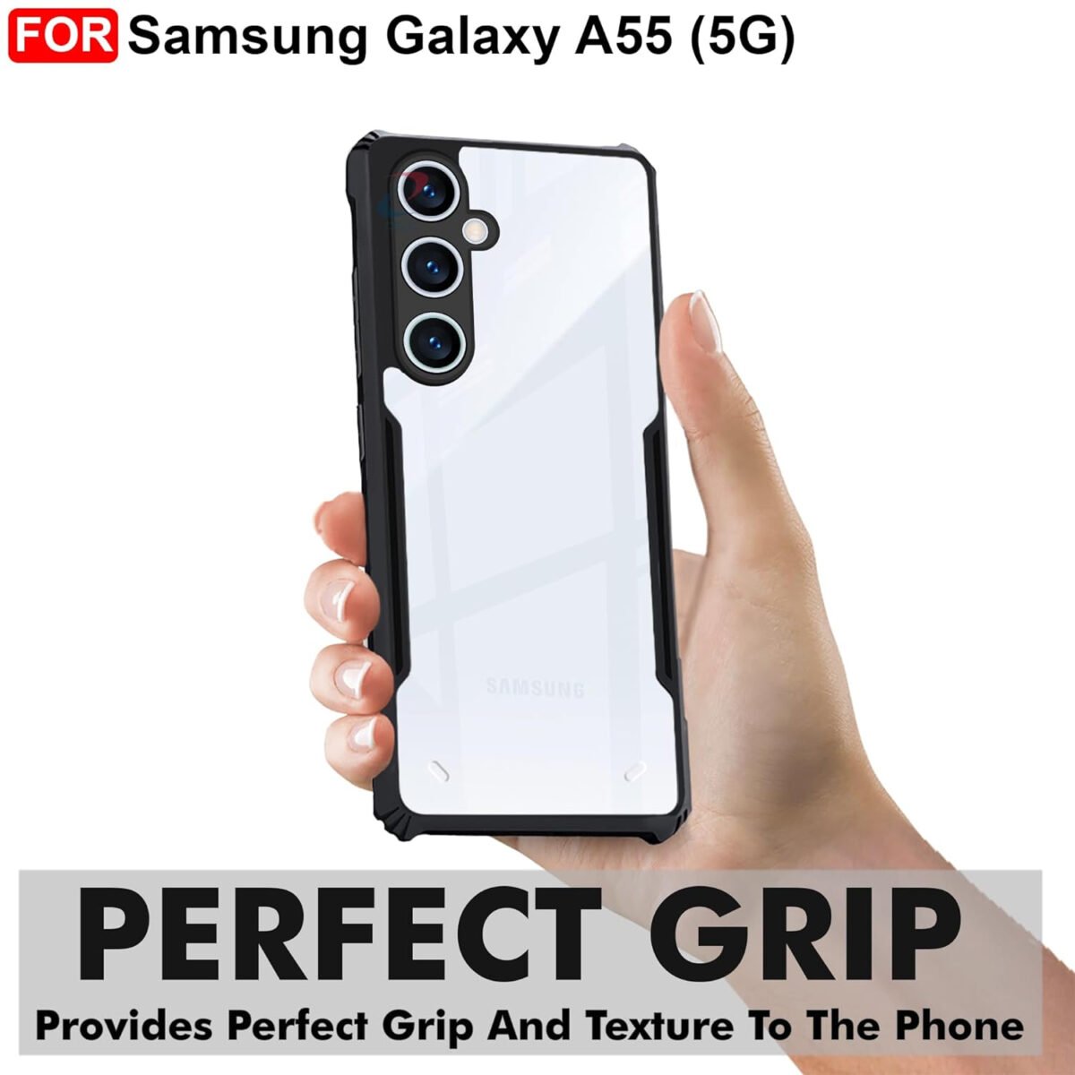 Samsung Galaxy A55 (5G) Cover | Camera Protection Shockproof Bumper-Edge | Transparent Eagle Back Case Cover (Black)