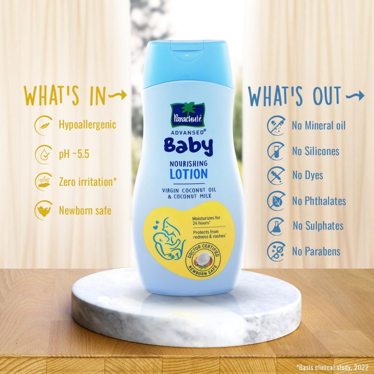 Parachute Advansed Baby Lotion For New Born Babies|Doctor Certified|Virgin Coconut Oil & Coconut Milk|Ph 5.5|24 Hour