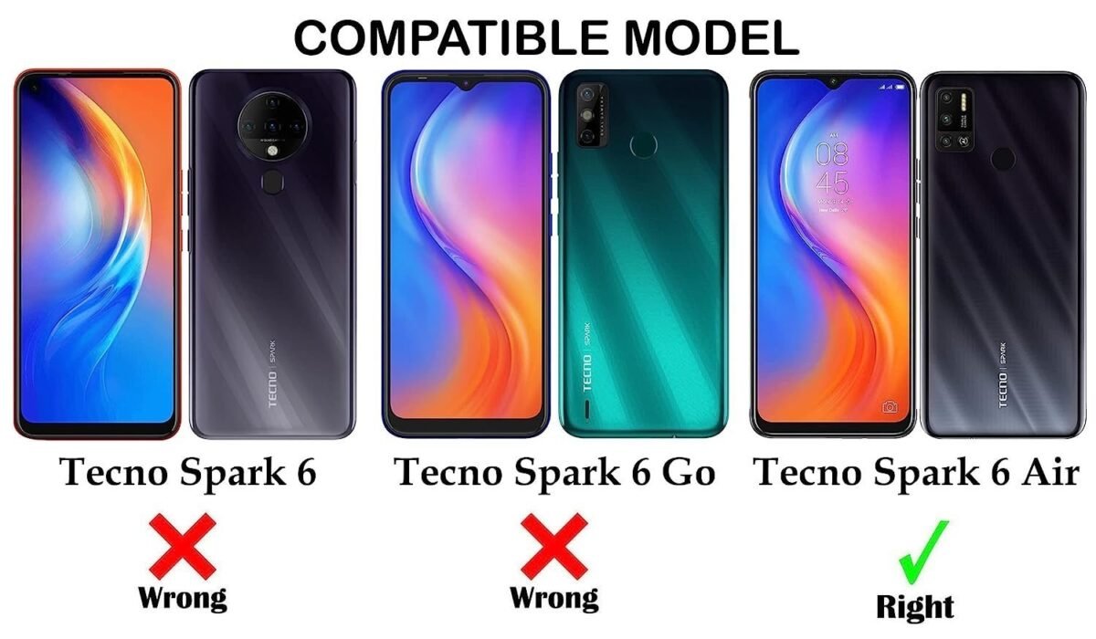 Back Cover Case for Tecno Spark 6 Air (Crystal Glass Back | Camera Protection | Shockproof Bumpers | Professional Black)