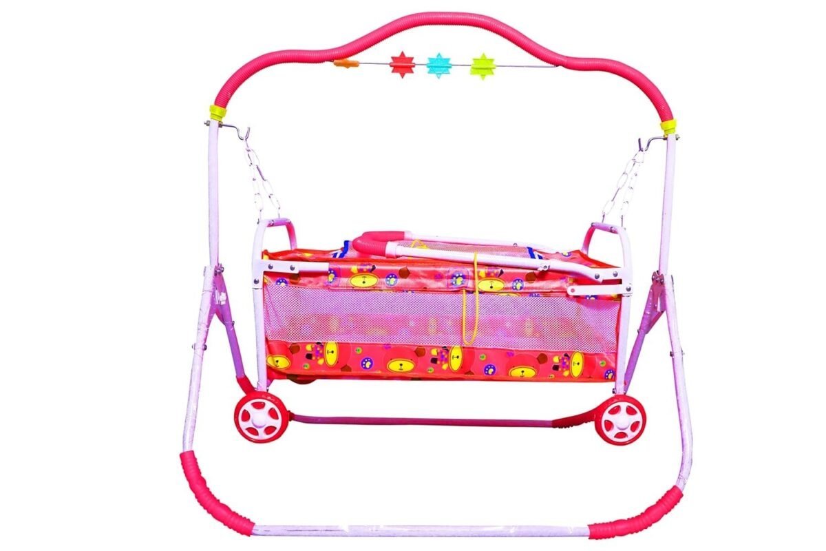 BabyLuv Baby Cradle with Swing, Comfortable Sleeping Jhula Palna for New Born Babies | Multi-use Baby Cradle, Push Wheel