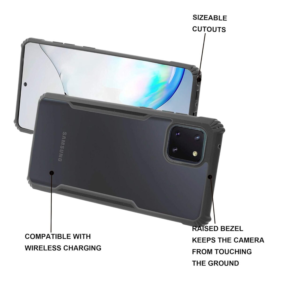 Transparent Clear Shock Proof Back Cover Case Designed for Samsung Galaxy Note 10 Lite/Galaxy A81 (Transparent Black)