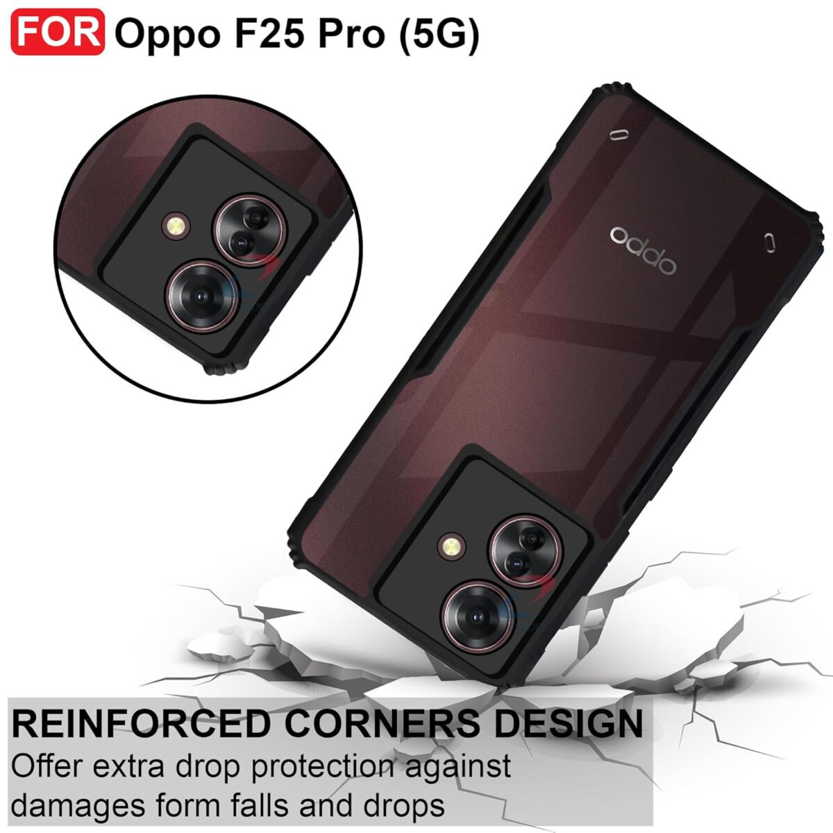 Oppo F25 Pro (5G) Cover | Camera Protection Shockproof Bumper-Edge | Acrylic Crystal Clear 360 Degree Protection TPU+PC | Transparent