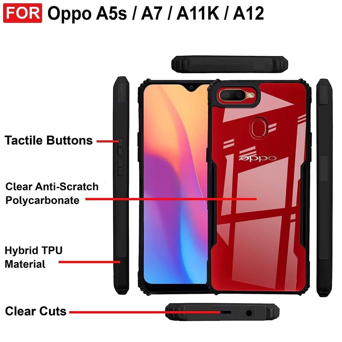 Oppo A7 / Oppo A5S / A12 / A11K Back Case Cover | Clear Case with Camera Protection |(TPU + PC | Matte Black) - Eagle