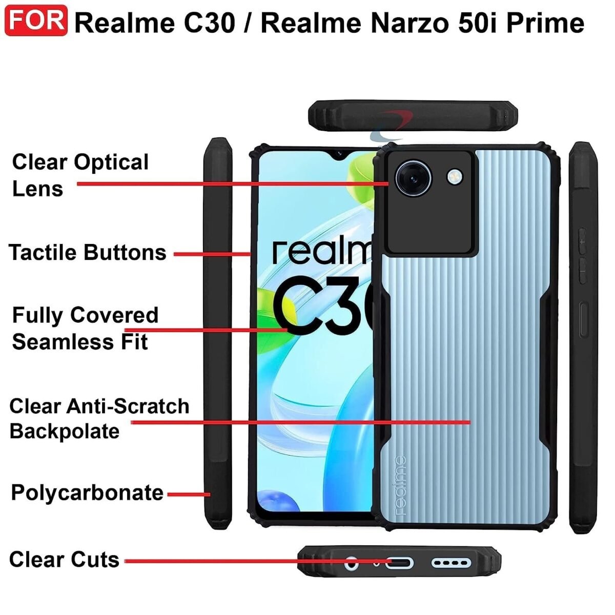 Case Realme C30 / Realme Narzo 50i Prime Case Back Cover Shockproof Bumper Crystal Clear | 360 Degree Protection TPU+PC |
