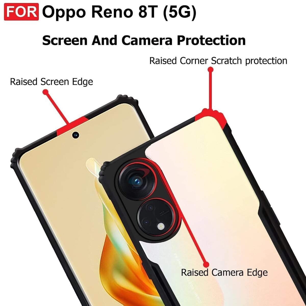 Oppo Reno 8T (5G) Case Back Cover Shockproof Bumper Crystal Clear | 360 Degree Protection TPU+PC | Camera Protection |