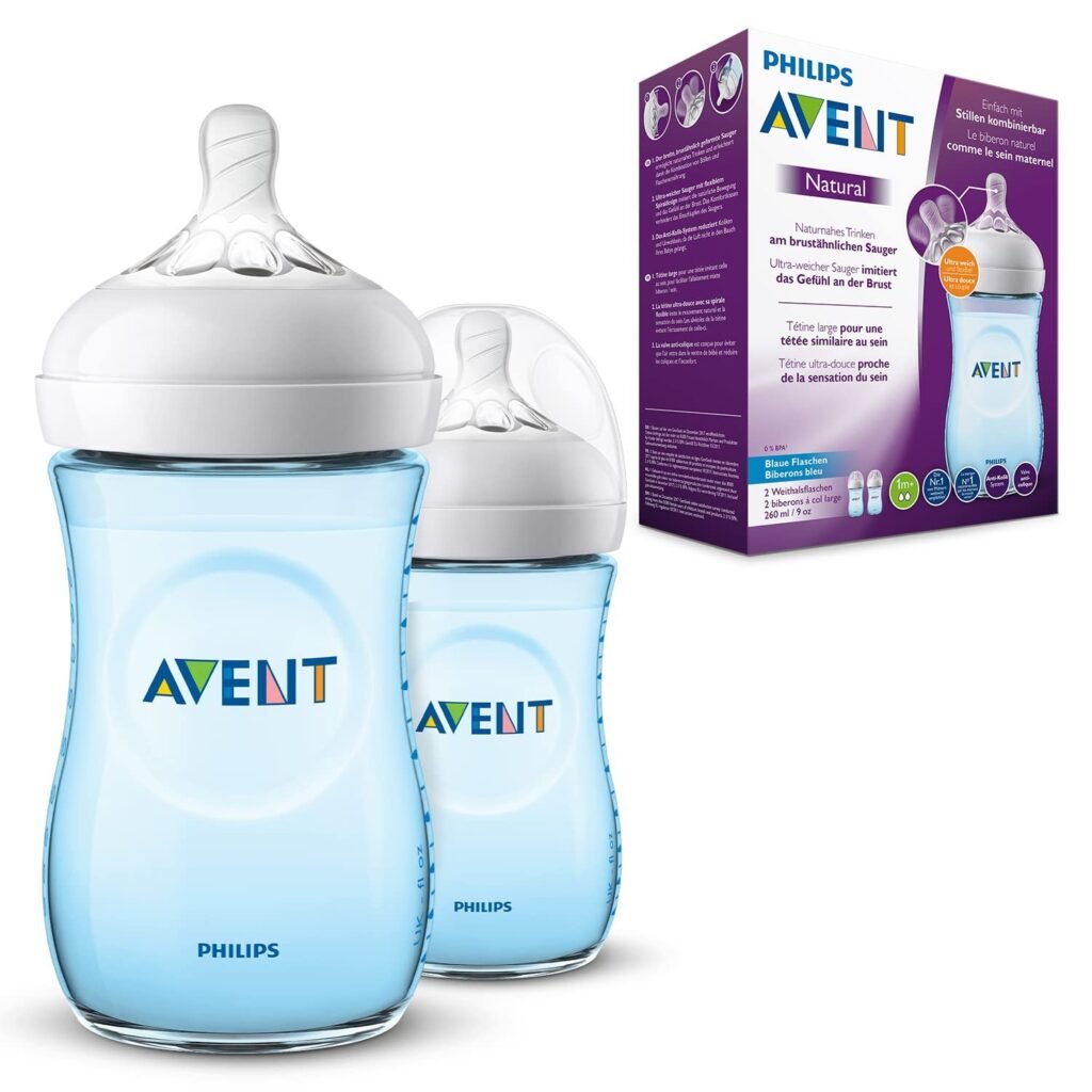 Philips Avent Natural 2. 0 Blue Feeding Bottle 260ml SCF035/10 Pack of 2