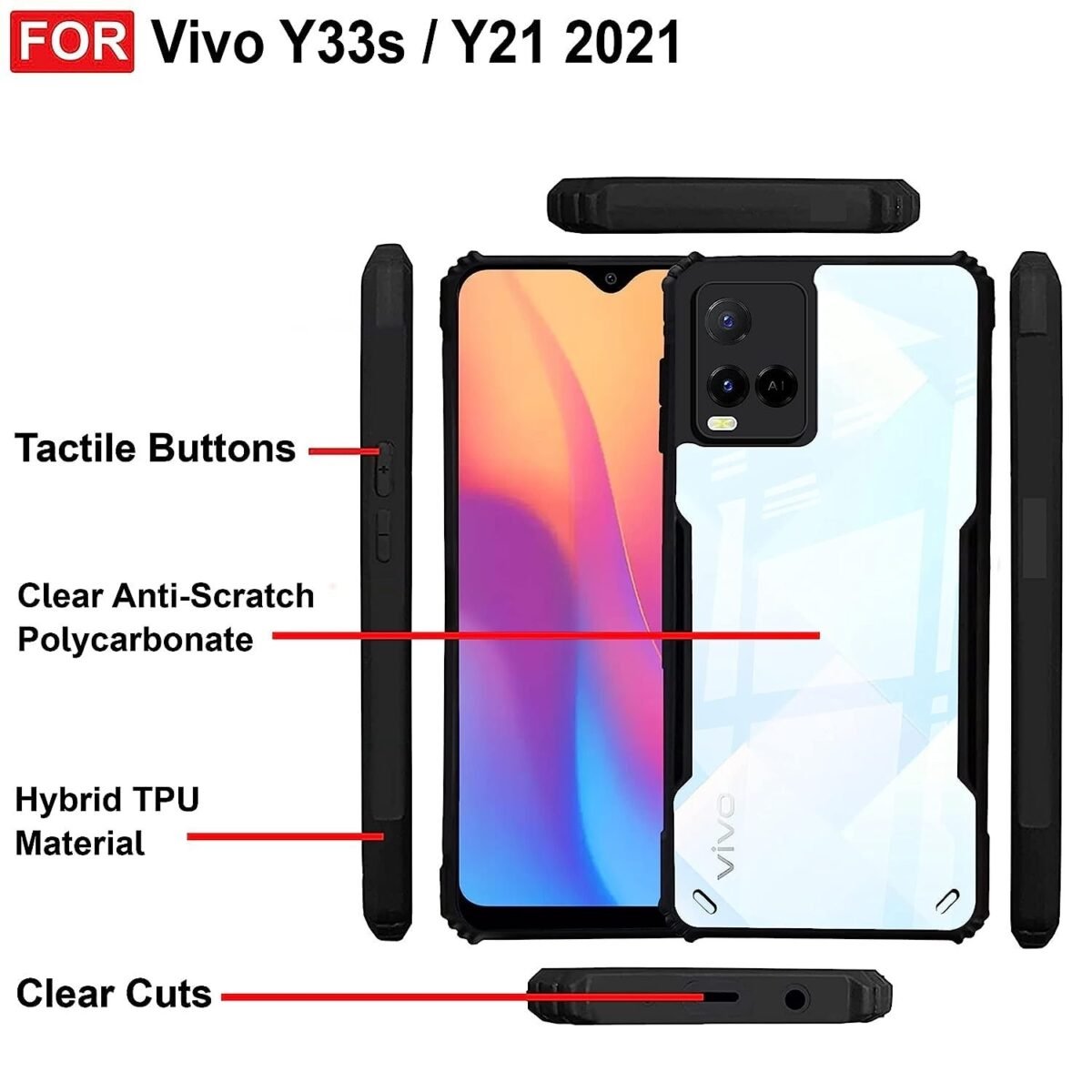 Back Case Cover for Vivo Y33s / Vivo Y21 2021 | Compatible for Vivo Y33s / Vivo Y21 2021 Back Case Cover | Clear Case