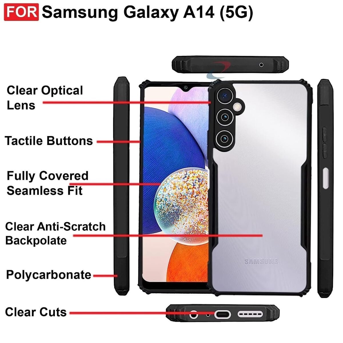 Samsung A14 (5G) Case Back Cover Shockproof Bumper Crystal Clear | 360 Degree Protection TPU+PC | Camera Protection |