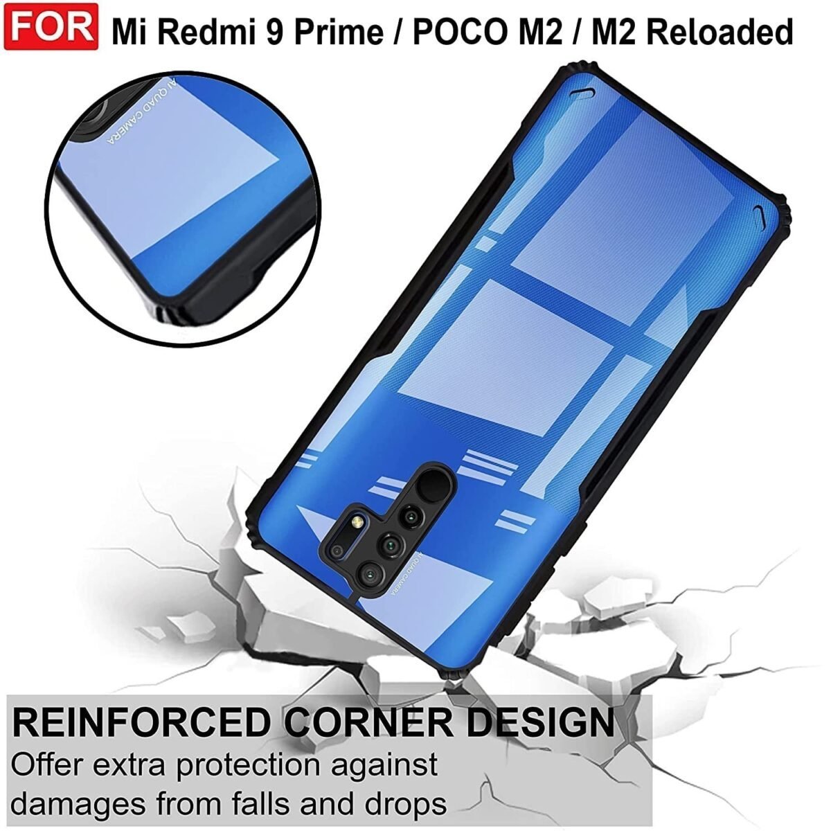 Poco M2 / Redmi 9 Prime Back Cover Case Shockproof Bumper Crystal Clear | 360 Degree Protection TPU+PC | Camera