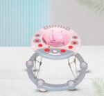 Walker Baby 6-18months Boy Foldable Baby Walker with Cushioned & Comfortable Seat & Musical Toy Tray, Suitable for Boys & Girls (Pink&Grey)