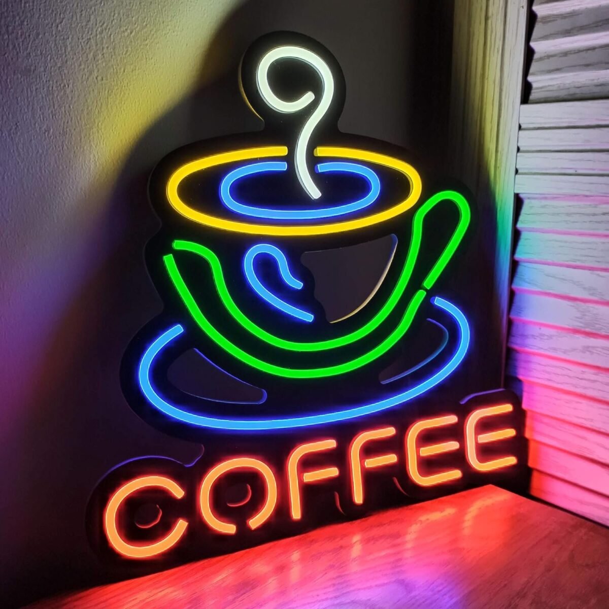 OMI Ultrathin LED Neon Sign Art Wall Lights for Bedroom Windows Glass Hotel Pub Cafe Wedding Birthday Party Gifts (Coffee Cup)