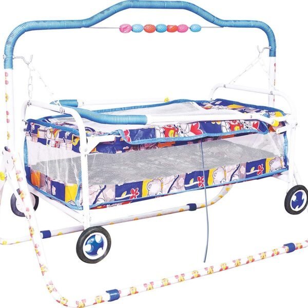 BabyLuv Baby Kick and Play Crib Cum Palna and Bedding Set with Mosquito Net -BLUE-J2-Made in India