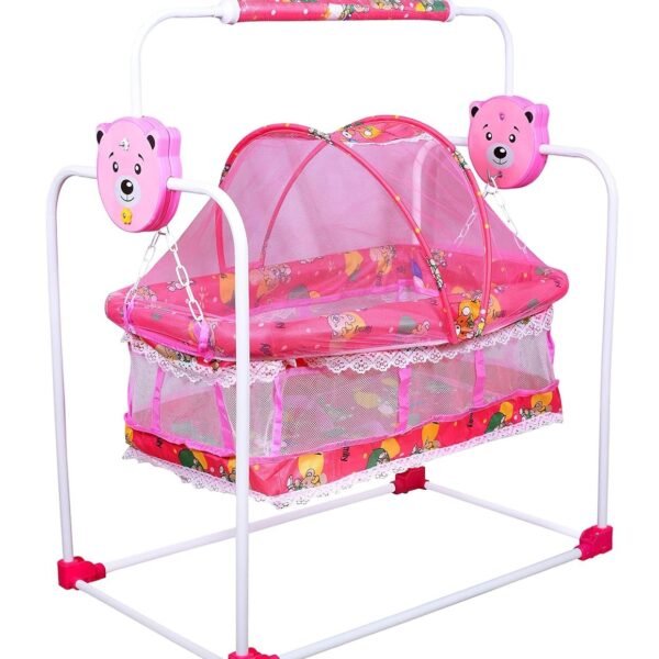 BabyLuv New Born Baby Sleep Swing Cradle/Jhula/Palna/Bed/ Bedding With Mosquito Net For 0-12 Months Baby Boys And Girls (Pink) -