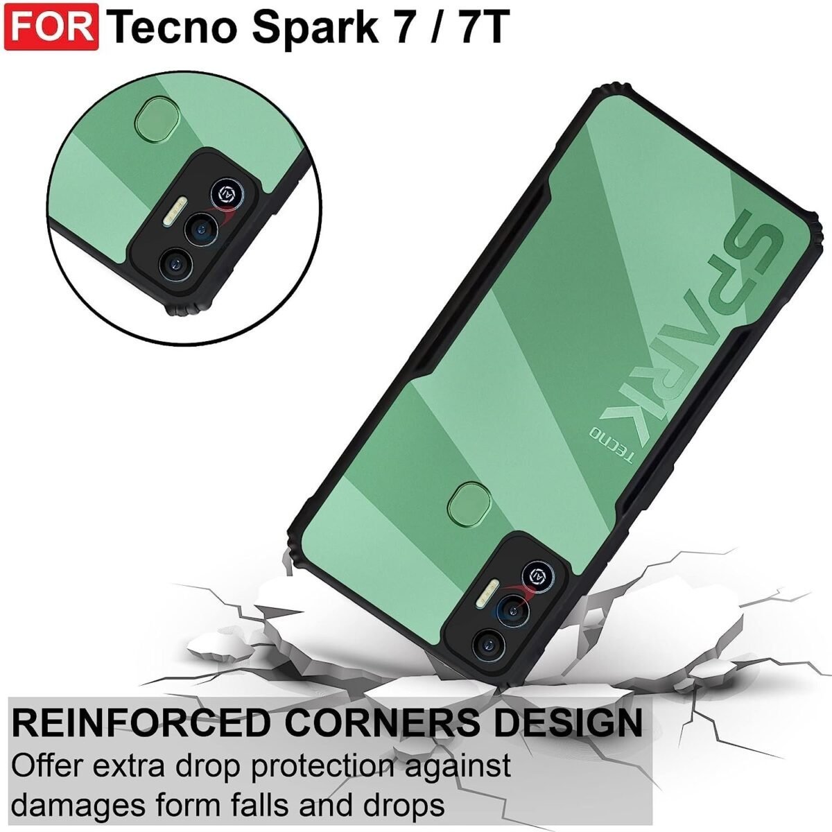 Tecno Spark 7 / 7T Case Back Cover Shockproof Bumper Crystal Clear | 360 Degree Protection TPU+PC | Camera Protection |