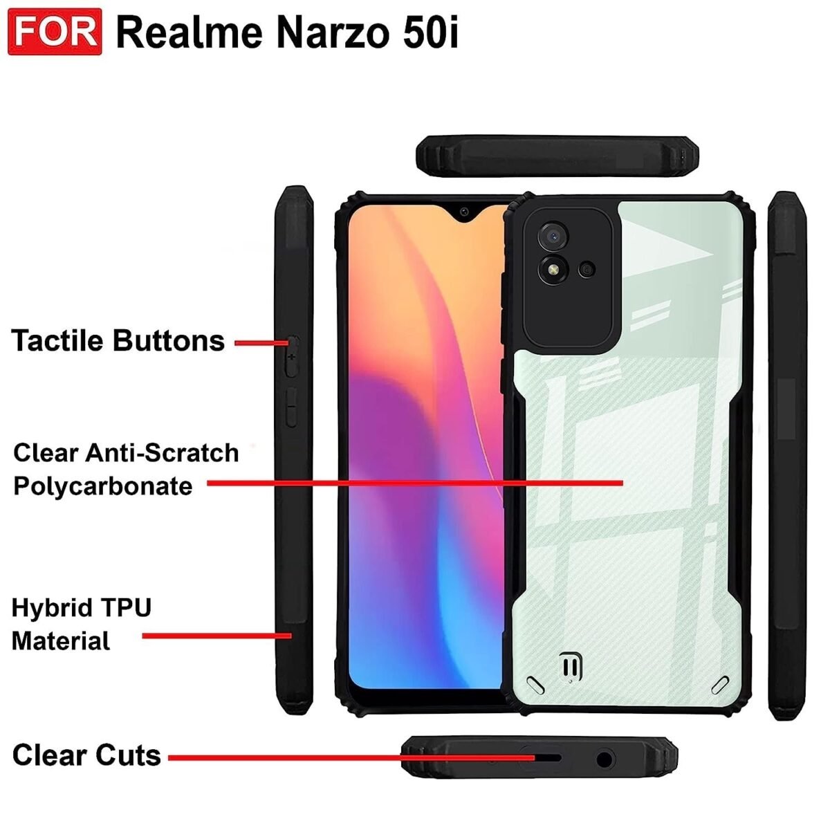 Back Case Cover for Realme Narzo 50i | Compatible for Realme Narzo 50i Back Case Cover | 360 Degree Back Cover | Clear