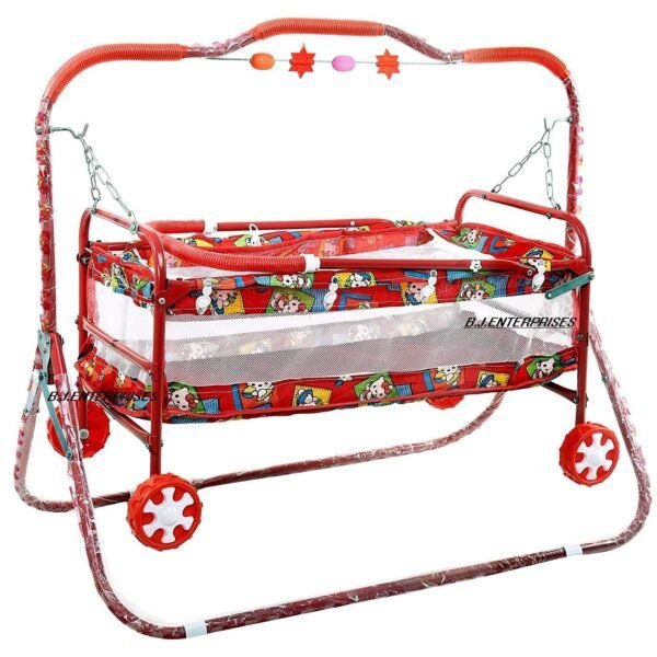 BabyLuv Cute Baby Bassinet in Baby cots Cradle Cum Stroller Cribs red (palna) Baby Cradle Cot Cum Stroller (Red)