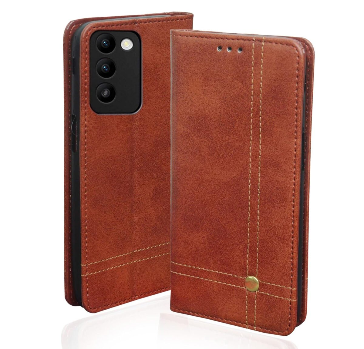 Leather Flip Cover for Vivo T3 5G / Vivo Y200E 5G Wallet Slim Book Cover with Card Slots Magnetic Flip Cover | Magnetic Brown