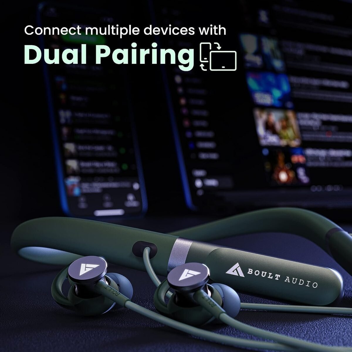 Boult Audio Curve ANC Wireless in Ear Wireless Earphones with 25dB Active Noise Cancellation, ENC Mic, 30H Playtime, 60ms Low Latency Mode, Dual Pairing, Type-C Fast Charging (10mins=10Hrs) (Green)