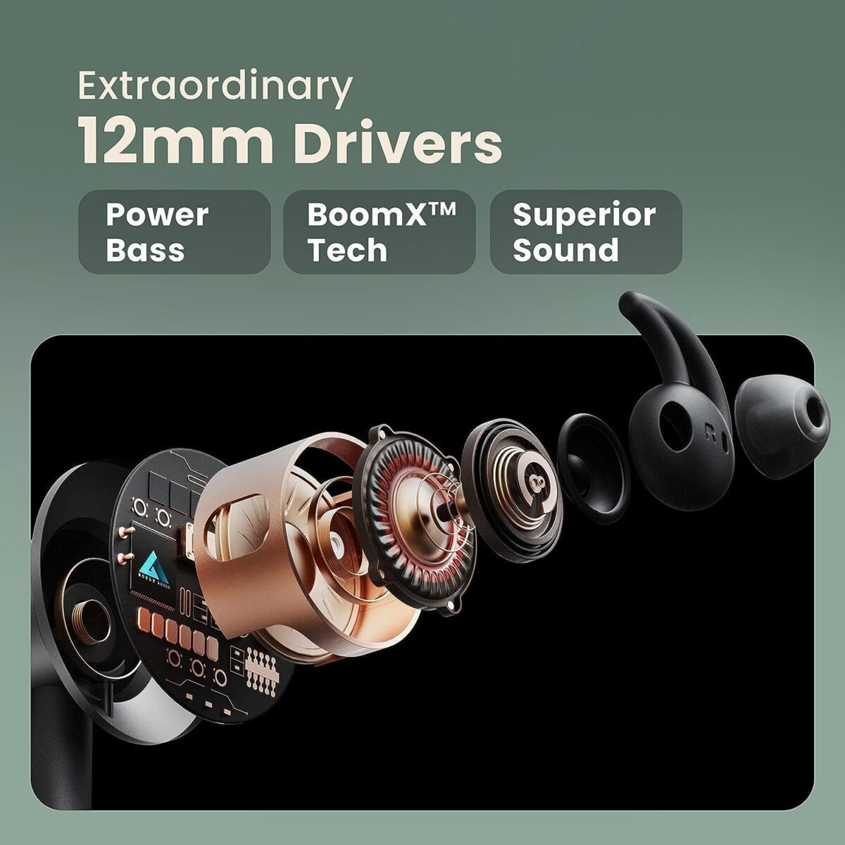 Boult Audio Curve ANC Wireless in Ear Wireless Earphones with 25dB Active Noise Cancellation, ENC Mic, 30H Playtime, 60ms Low Latency Mode, Dual Pairing, Type-C Fast Charging (10mins=10Hrs) (Green)