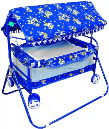 Baby Love Baby Bedding Toddler Cotton Beds with Mosquito Net Compactible with Wheels | Comfortable Swinging Jhula Palna