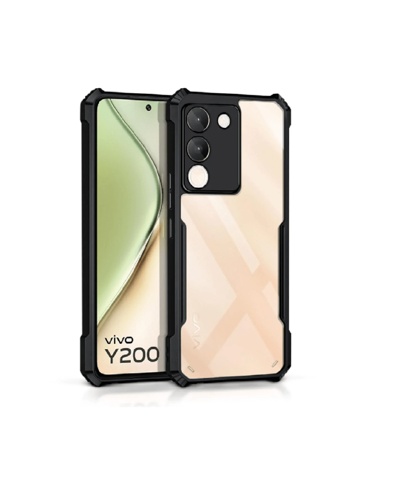 Shock Proof Clear Back Case Mobile Cover for Vivo Y200 5G | Full Armour Device & Camera Protection | Black)