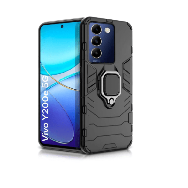 Shock Proof Back Case Mobile Cover for Vivo Y200e 5G | Vivo T3 5G | Back Cover Case (   Armor | Hybrid PC + TPU | Ring Holder & in-Built Kickstand | Black)