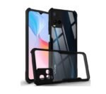 Back Cover Case for Vivo Y21 2021 (Crystal Glass Back | Camera Protection | Shockproof Bumpers | Professional Black)