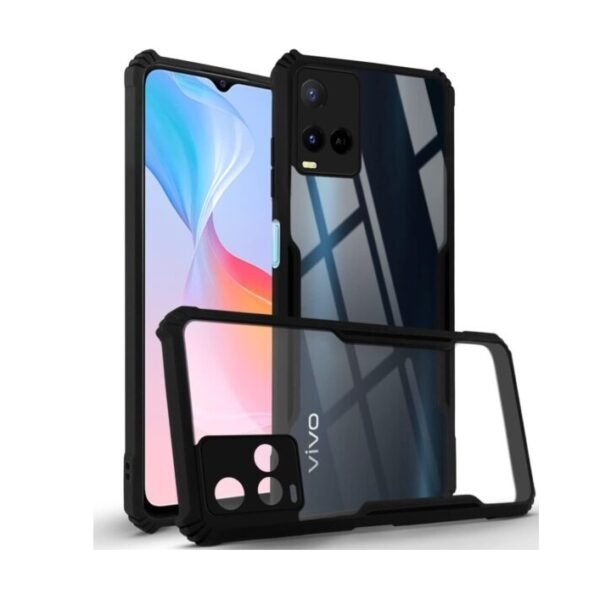 Back Cover Case for Vivo Y21 2021 (Crystal Glass Back | Camera Protection | Shockproof Bumpers | Professional Black)