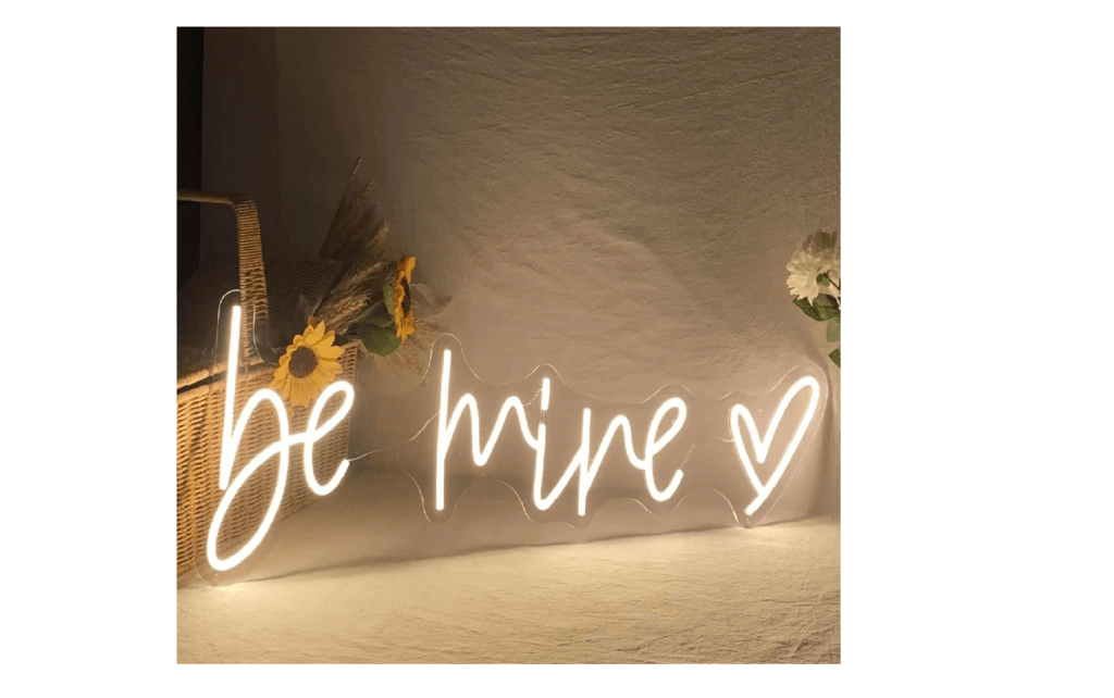 OMI Be Mine Heart LED Neon Sign, Custom Quote Neon Light Bedroom Home Wall Art Decor Wedding Party Decoration