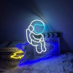 "Astronaut Rocket" 16 x 14 Inches Game Room Neon Lights Neon Signs for Game Wall Decor Gaming Room Decor LED Neon Sign