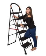 Black Heavy Folding Ladder with Wide Steps Milano 6 Steps Ladder 6.3 Ft