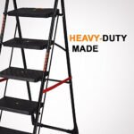 Strong Heavy Duty 5 Step Fold-able Durable Metal Iron Wide Ladder for Home Anti Non Skid Indoor Outdoor Use | (5 Steps, Black)