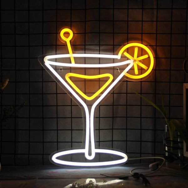 Cocktail Glass Neon Signs LED Lights usb acrylic Cool neon signs for bedroom Wall decor Bar Restaurant Nightclub Valentine's Day Birthday Party 13.2"x15.7"( White & Yellow)