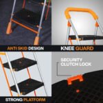 6 Step Orange Diamond Folding Ladder with Wide Steps 6 Steps 6.1 FT Ladder - Made in India, Alloy Steel