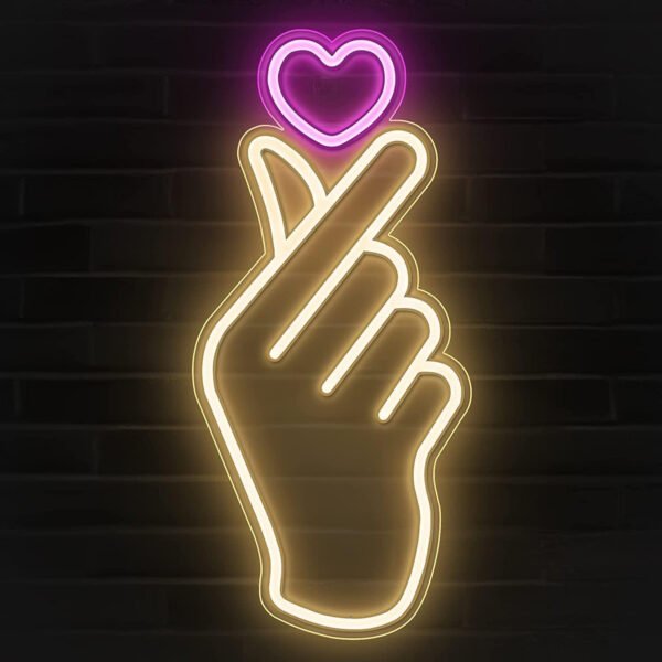 Finger Heart Love, Led Neon Sign For Room Wall (8 X 16 Inches)