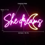 She Dreams Neon Sign Led Pink Yellow Moon Neon Lights For Wall Decor Word Acrylic Light Up Signs For Bedroom Home Wedding Birthday Party Girls Gifts