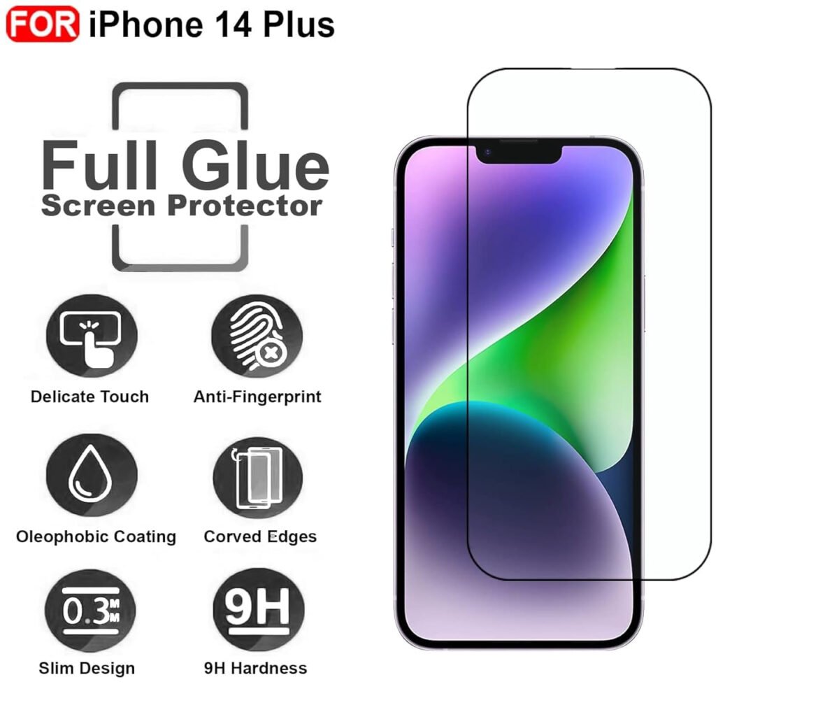 Tempered Glass Screen Protector for phone, 9H Hardness, High Transparency Screen Glass, (iphone 14 Plus)