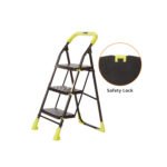 Dynamo - Foldable Step Ladder, Safety Clutch Lock, Anti Slip Steps, Knee Guard, Anti skid PVC Shoes, 3 Steps (Steel, Black & Lime Green)