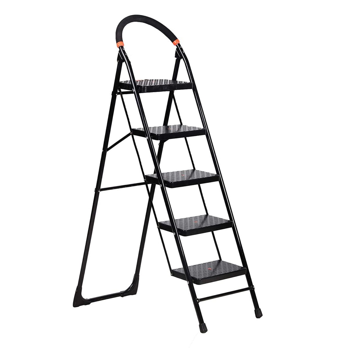 5 Steps Ladder Black Heavy Duty Folding 5.1 Ft Stepladders with Wide 5 Steps Ladder Sidhi-Black