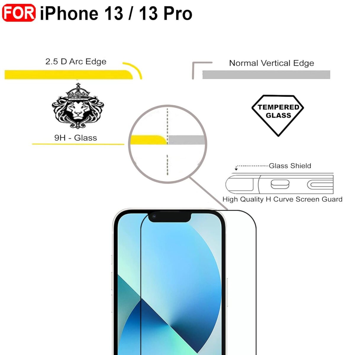 iPhone 13/13 Pro Tempered Glass | Screen Protector Full HD Quality Tempered Glass Anti-Scratch Edge to Edge Coverage (Black)