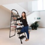 Black Heavy Folding Ladder with Wide Steps Milano 6 Steps Ladder 6.3 Ft