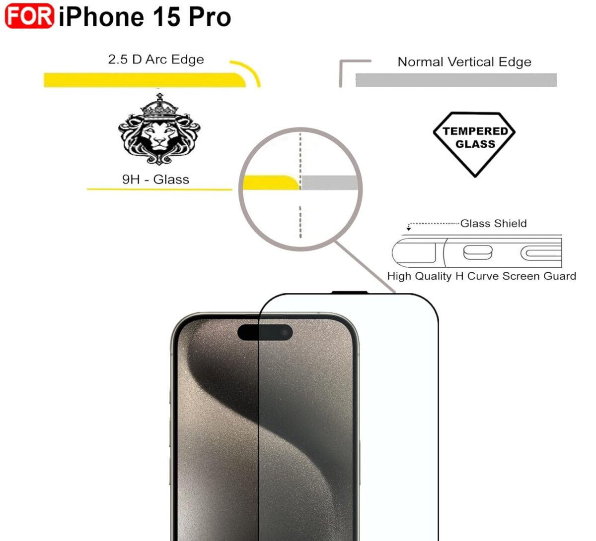 iPhone 15 Pro Tempered Glass | Screen Protector Full HD Quality Tempered Glass Anti-Scratch Edge Installation Kit (Black)