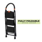 3 Step Ladder For Home Use | Wide Steps Ladder | Heavy Duty Ladder For Home Use Alloy Steel | Multipurpose Ladder Foldable | (BLACK)