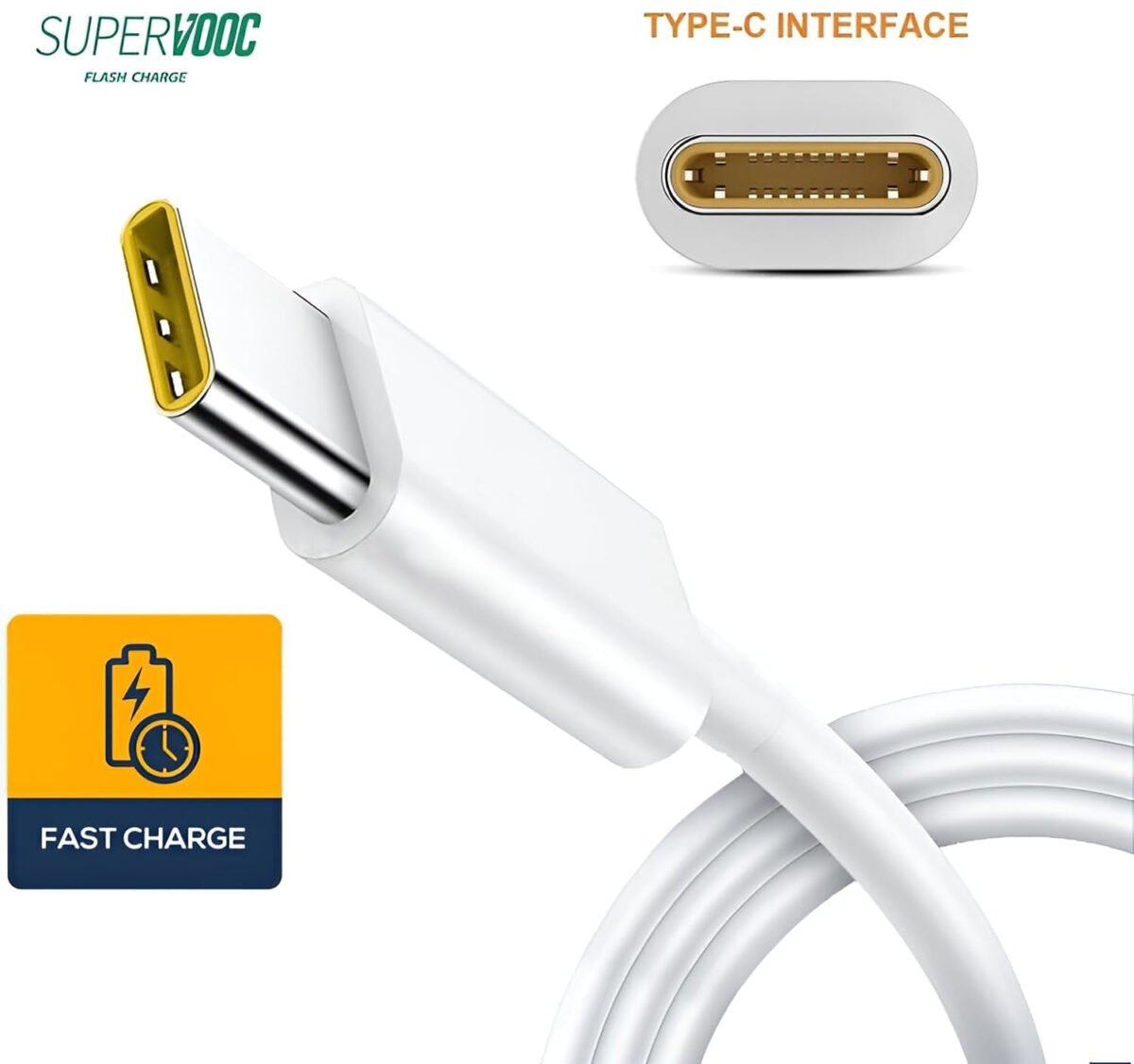 Realme 65W Super Vooc Charge, Data Sync Fast Charging Type-C Cable Compatible For Realme Xt, Realme Xt 730G, Realme X2 (Colour White)