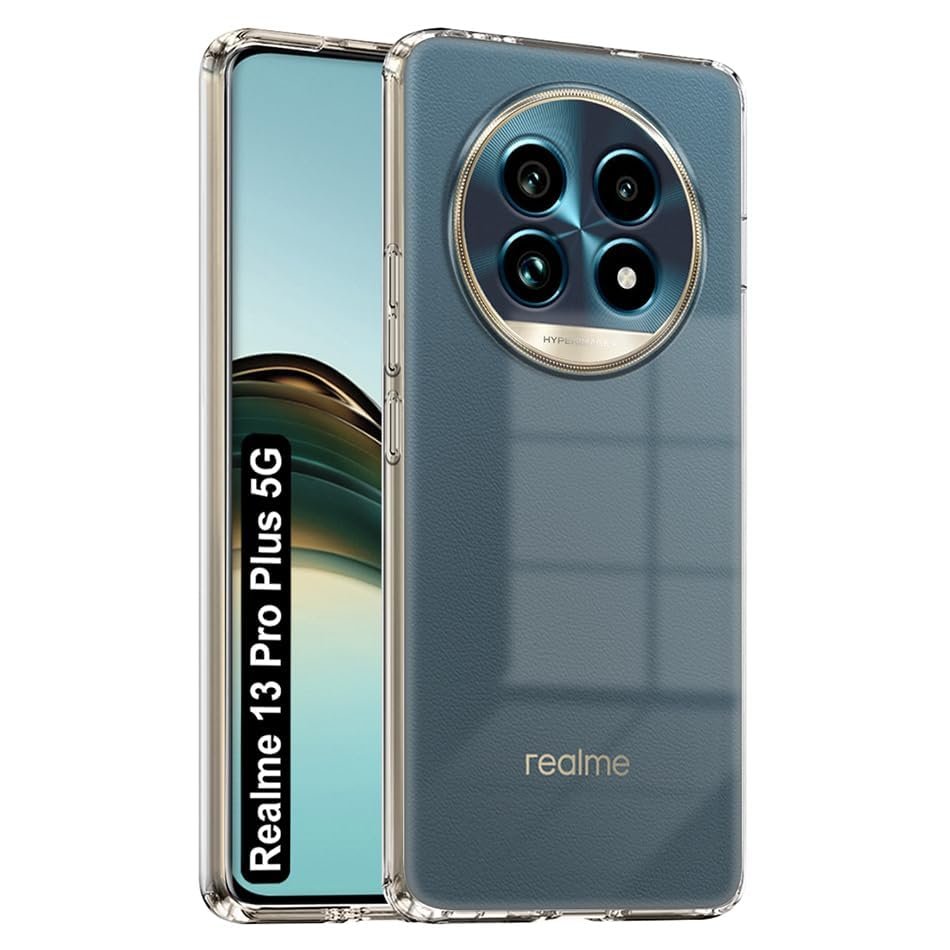 Shockproof Crystar Clear Back Cover Case Cover for Realme 13 Pro Plus 5G | Transparent Back Cover | Raised Bumps for