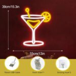 Cocktail Glass Neon Signs LED Lights usb acrylic Cool neon signs for bedroom Wall decor Bar Restaurant Nightclub Valentine's Day Birthday Party 13.2"x15.7"( White & Yellow)