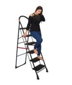 Black Heavy Folding Ladder with Wide Steps Milano 6 Steps Ladder 6.3 Ft