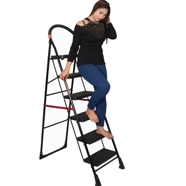 Black Heavy Folding Ladder with Wide Steps Milano 6 Steps Ladder 6.3 Ft