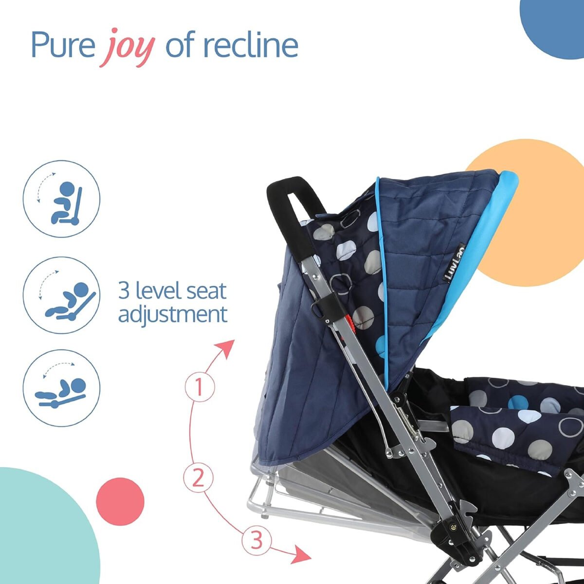 LuvLap Baby Stroller / Pram for 0 to 3 Years, New Born / Toddler / Kid, 5 Point Safety Harness, Adjustable backrest,