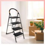 4 Step Ladders Stairs for Home Kitchen Outdoor Use House Cleaning Ladder Foldable Easy Use Durable Safety | Anti Slip Skid Steps Folding (4.1 feet) Black